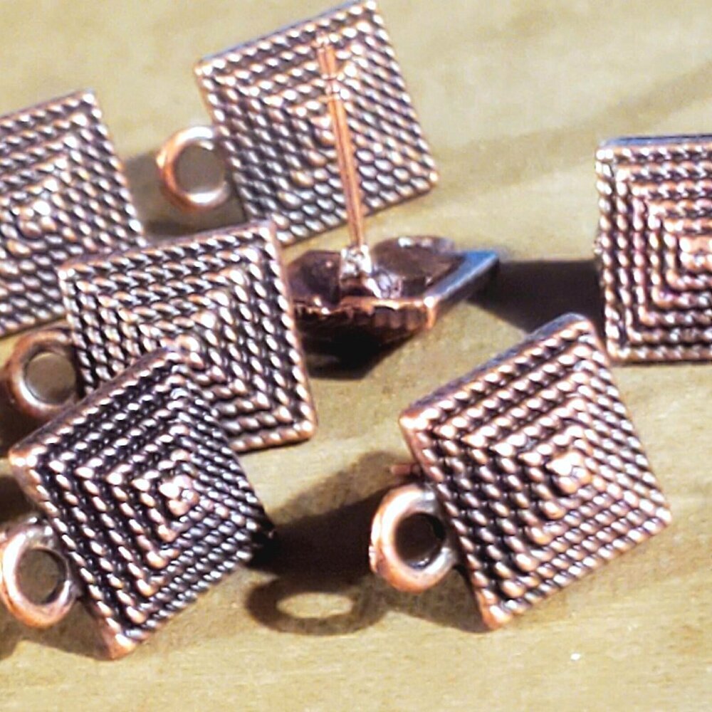 Avant Garde Antique Copper Egyptian Pyramid Dotted Earring Post Findings 10 pcs